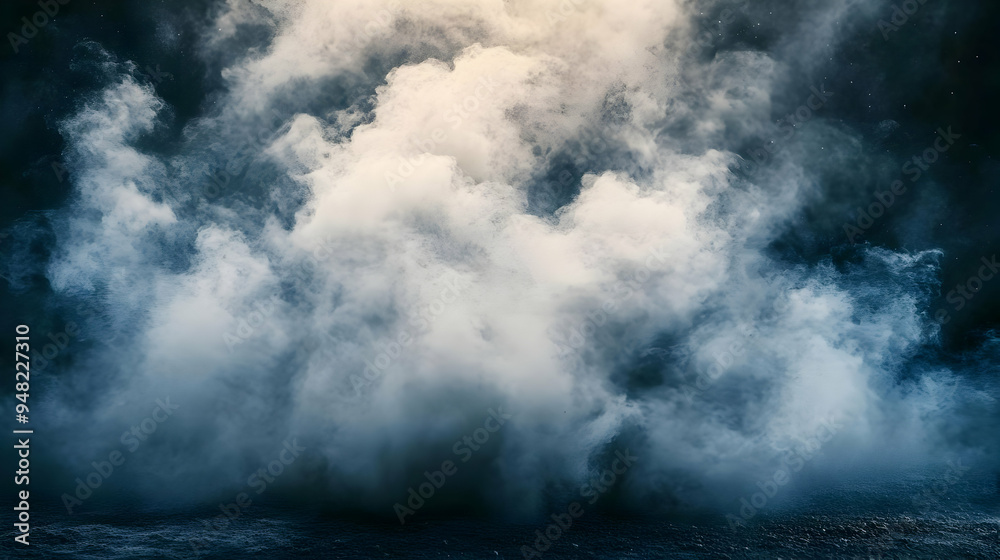 Obraz premium Dramatic White Smoke Cloud on Dark Blue Background