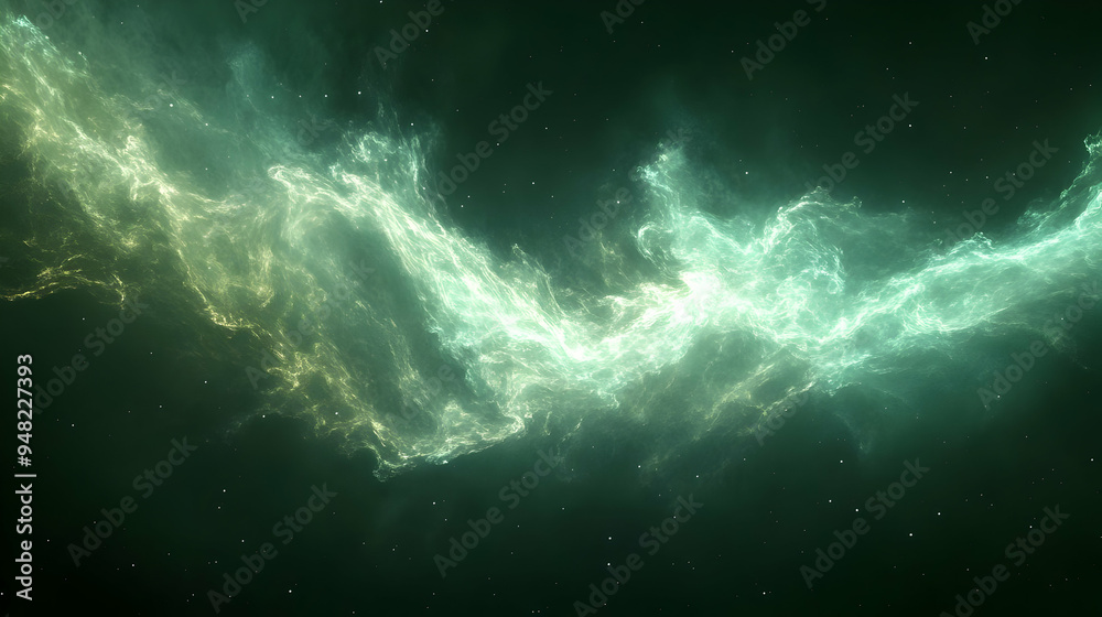 Fototapeta premium Abstract Green Nebula Background with Stars
