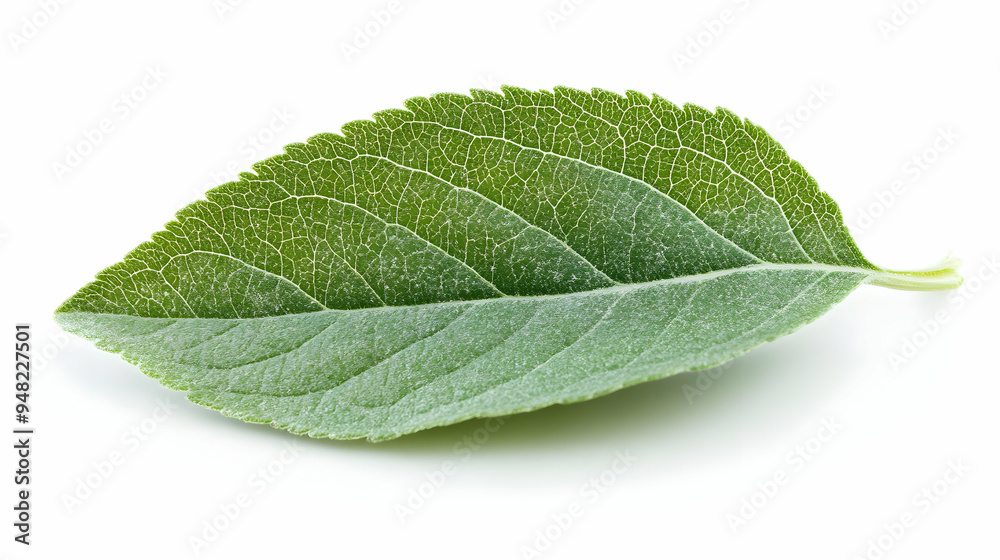 Green Leaf with Veins Close up Isolated on White Background Green Leaf with Veins Close up Isolated on White Background