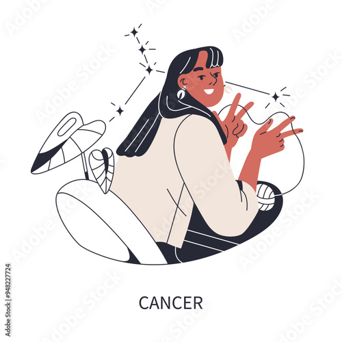 Cancer zodiac sign. Happy woman, astrological female character. Star constell...