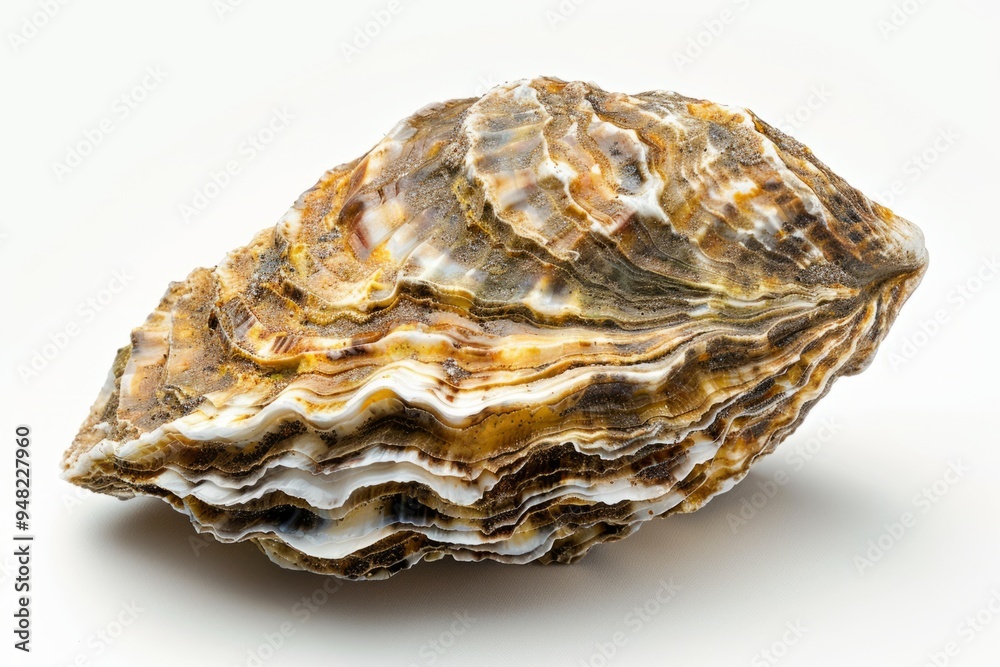 A beautiful oyster shell showcases its intricate texture and natural colors. This marine treasure is perfect for decoration or culinary photography. Generative AI. A beautiful oyster shell showcases its intricate texture and natural colors. This marine treasure is perfect for decoration or culinary photography. Generative AI.