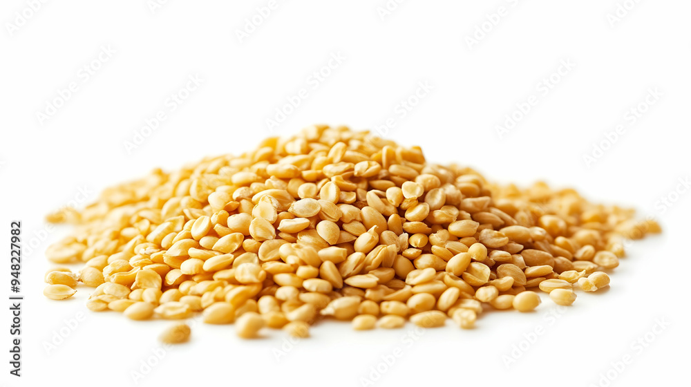 Pile of Unhulled Sesame Seeds Isolated on White Background