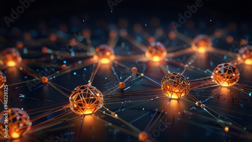 AI Neural Network Create an intricate web of interconnected nodes and pathways, representing an artificial intelligence neural network. The design should include glowing circuits and abstract