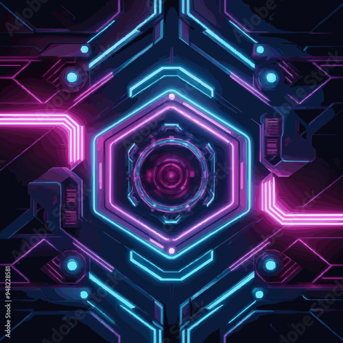 Cybernetic Geometry: Glowing Neon Patterns and Futuristic Abstract Design