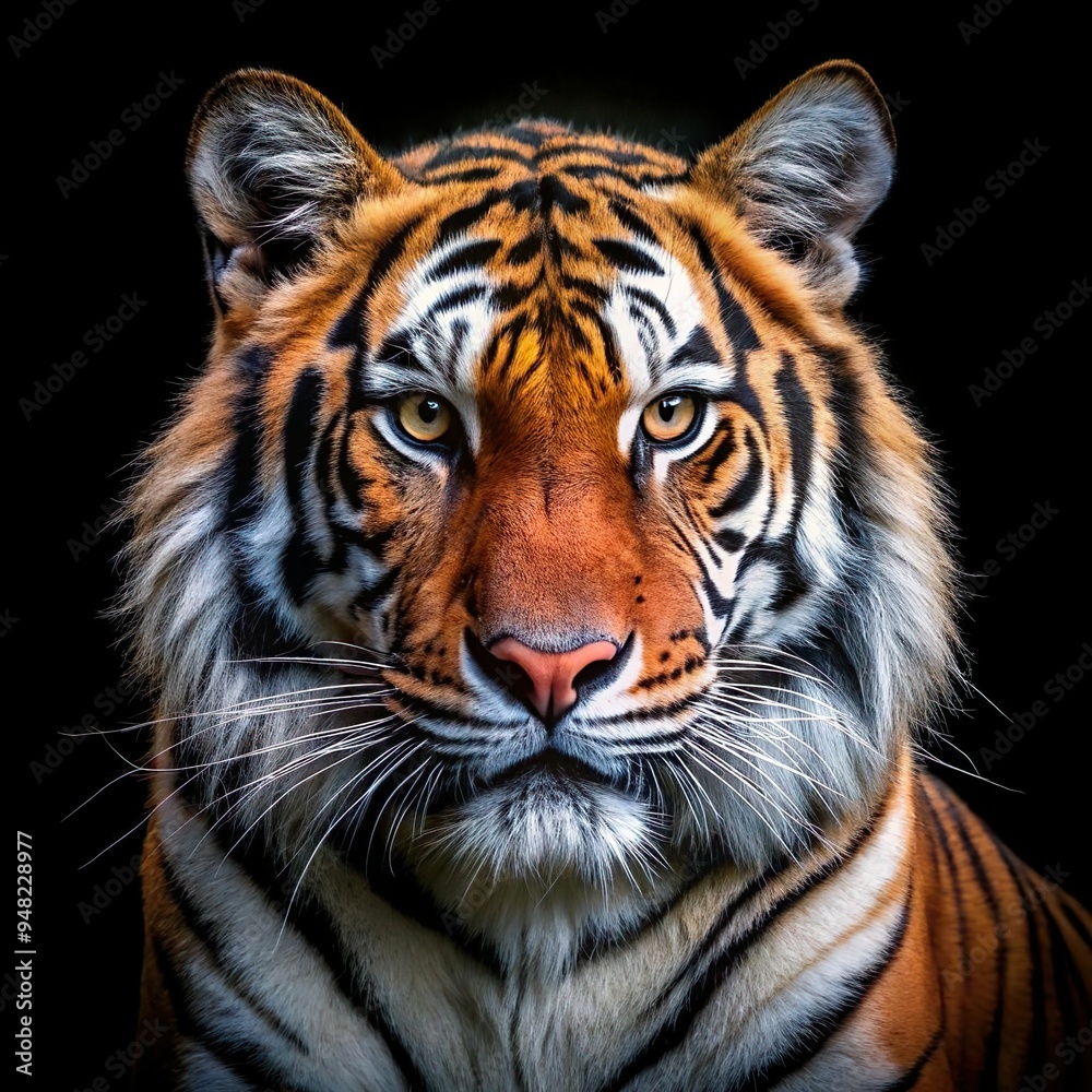 full body tiger portrait, isolated on black background full body tiger portrait, isolated on black background