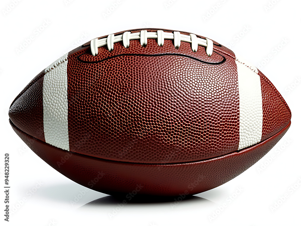 Fototapeta premium A classic American football, featuring its signature brown leather texture and white laces. Isolated on a white background, this image is perfect for sports-related articles, game day promotions, or i