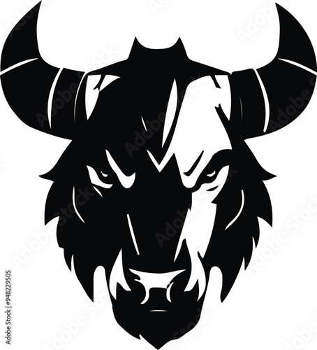 a black and white logo of a bull with horns.