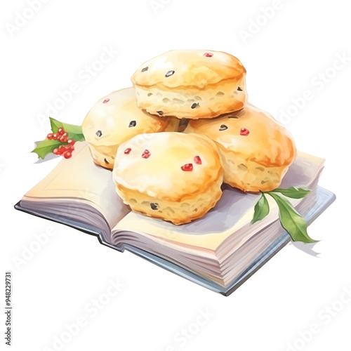 Wallpaper Mural Freshly baked scones with berries displayed charmingly on an open book, highlighting the beauty of homemade treats and literature. Torontodigital.ca