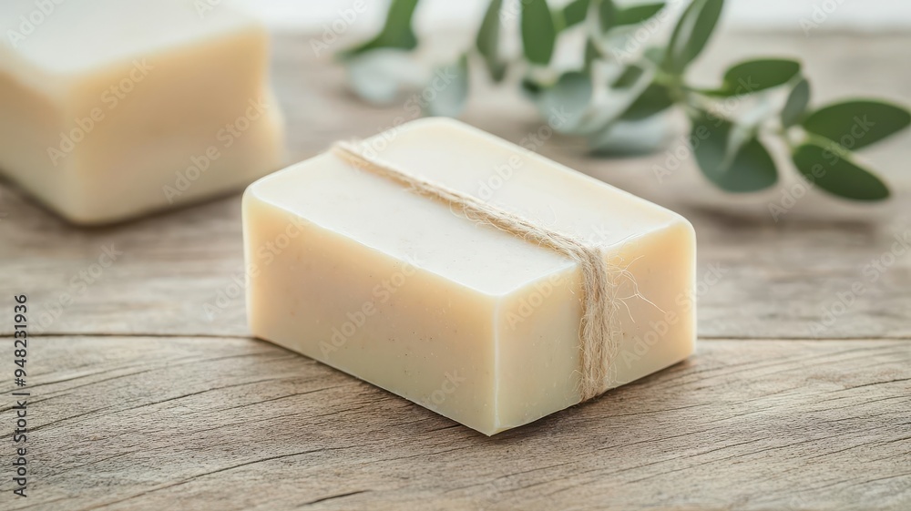 Customizable soap bar on a rustic wooden surface, organic skincare product branding Customizable soap bar on a rustic wooden surface, organic skincare product branding