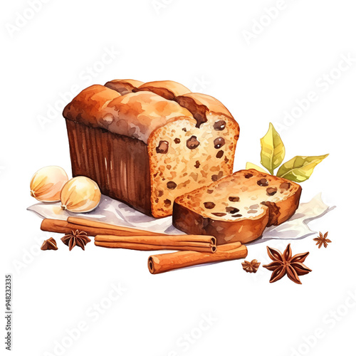 Delicious homemade fruitcake with raisins, cinnamon sticks, and nuts, perfect for festive celebrations and holiday treats.