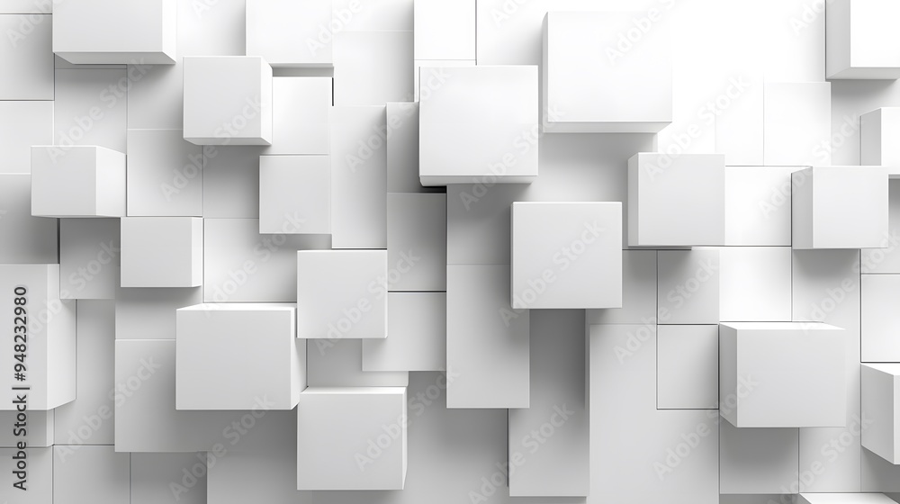 White background with 3D blocks arranged in an abstract pattern, perfect for adding depth and texture to design projects White background with 3D blocks arranged in an abstract pattern, perfect for adding depth and texture to design projects