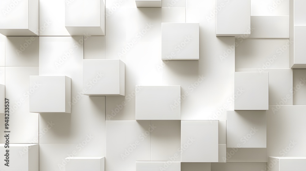 White background with 3D blocks arranged in an abstract pattern, perfect for adding depth and texture to design projects White background with 3D blocks arranged in an abstract pattern, perfect for adding depth and texture to design projects