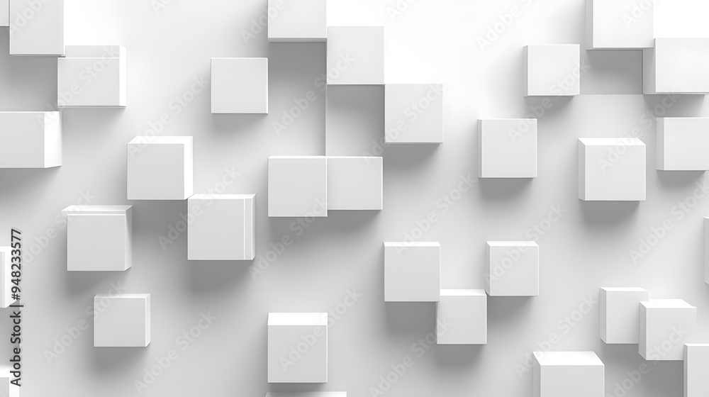 White background with 3D blocks arranged in an abstract pattern, perfect for adding depth and texture to design projects White background with 3D blocks arranged in an abstract pattern, perfect for adding depth and texture to design projects
