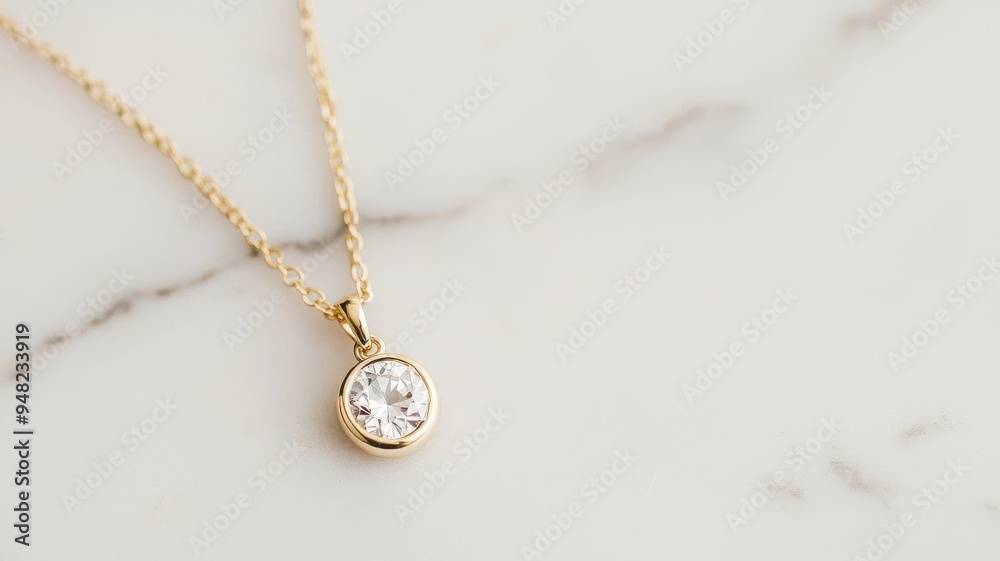 Elegant pendant necklace on a marble surface, luxury jewelry branding Elegant pendant necklace on a marble surface, luxury jewelry branding
