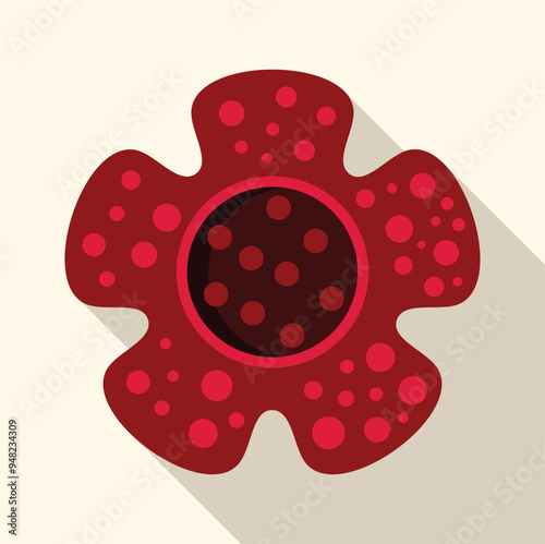 Red virus cell is spreading, showing the nucleus and cytoplasm