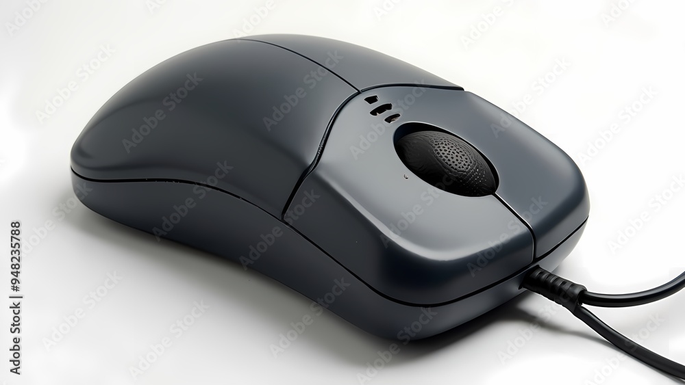 Early 1990s Computer Mouse with Ball and Two Buttons on White Background Early 1990s Computer Mouse with Ball and Two Buttons on White Background