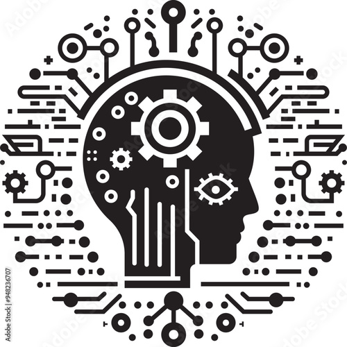 Information communication technology silhouette, Black and white vector.
