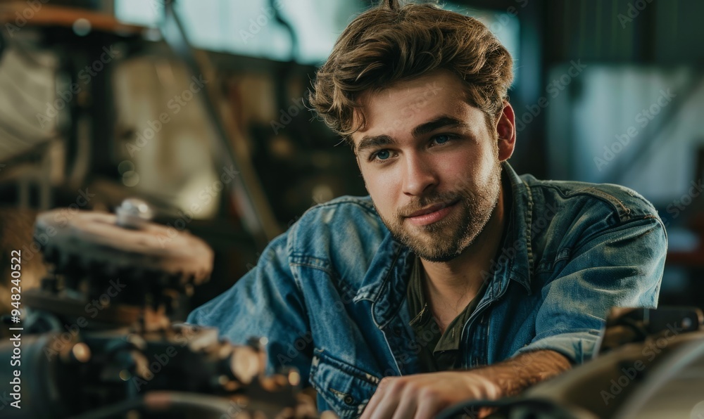 Attractive confident male auto mechanic working in Car Service Attractive confident male auto mechanic working in Car Service