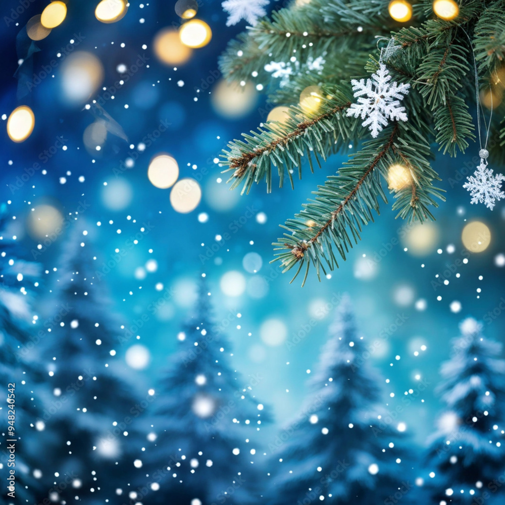 Festive Winter Banner with Glowing Snowflakes and Fir Festive Winter Banner with Glowing Snowflakes and Fir