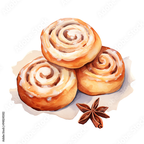 Deliciously glazed cinnamon rolls with star anise. A perfect treat for breakfast or dessert. Sweet, aromatic, and freshly baked pastries.