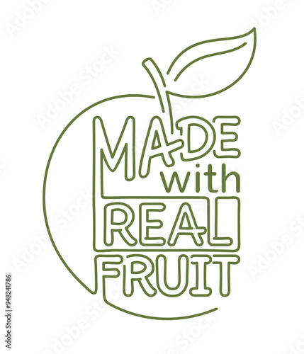 Made with real fruit - badge thin line with apple silhouette