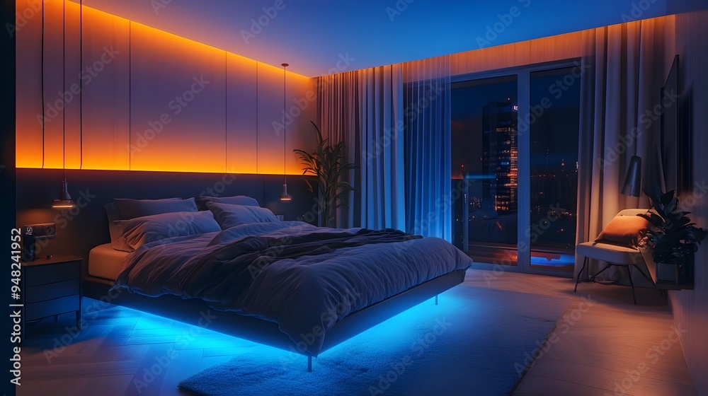 Sophisticated Smart Bedroom with Intelligent Lighting and Climate Control for Optimal Comfort and Efficiency in Modern Home Interiors Sophisticated Smart Bedroom with Intelligent Lighting and Climate Control for Optimal Comfort and Efficiency in Modern Home Interiors
