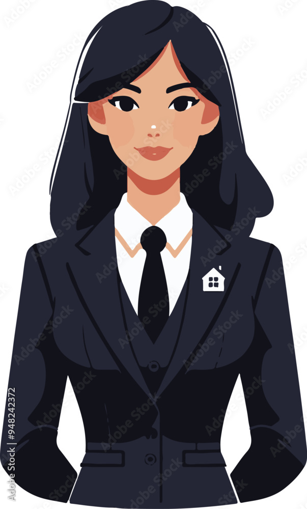 Real Estate Agent Girl With Wearing Black Suit. Real Estate Agent Girl With Wearing Black Suit.