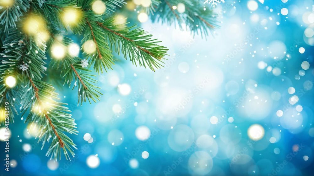 Festive Winter Banner with Glowing Snowflakes and Fir Festive Winter Banner with Glowing Snowflakes and Fir