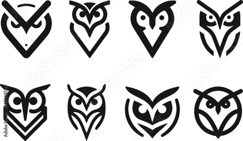 Collection of V Owl logo. modern letter V forming owl head. Flat Vector Logo Design Template. vector