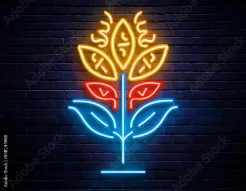 vector depiction realistic isolated neon sign tu bishvat jewish holiday designed decoration covering wall background photo