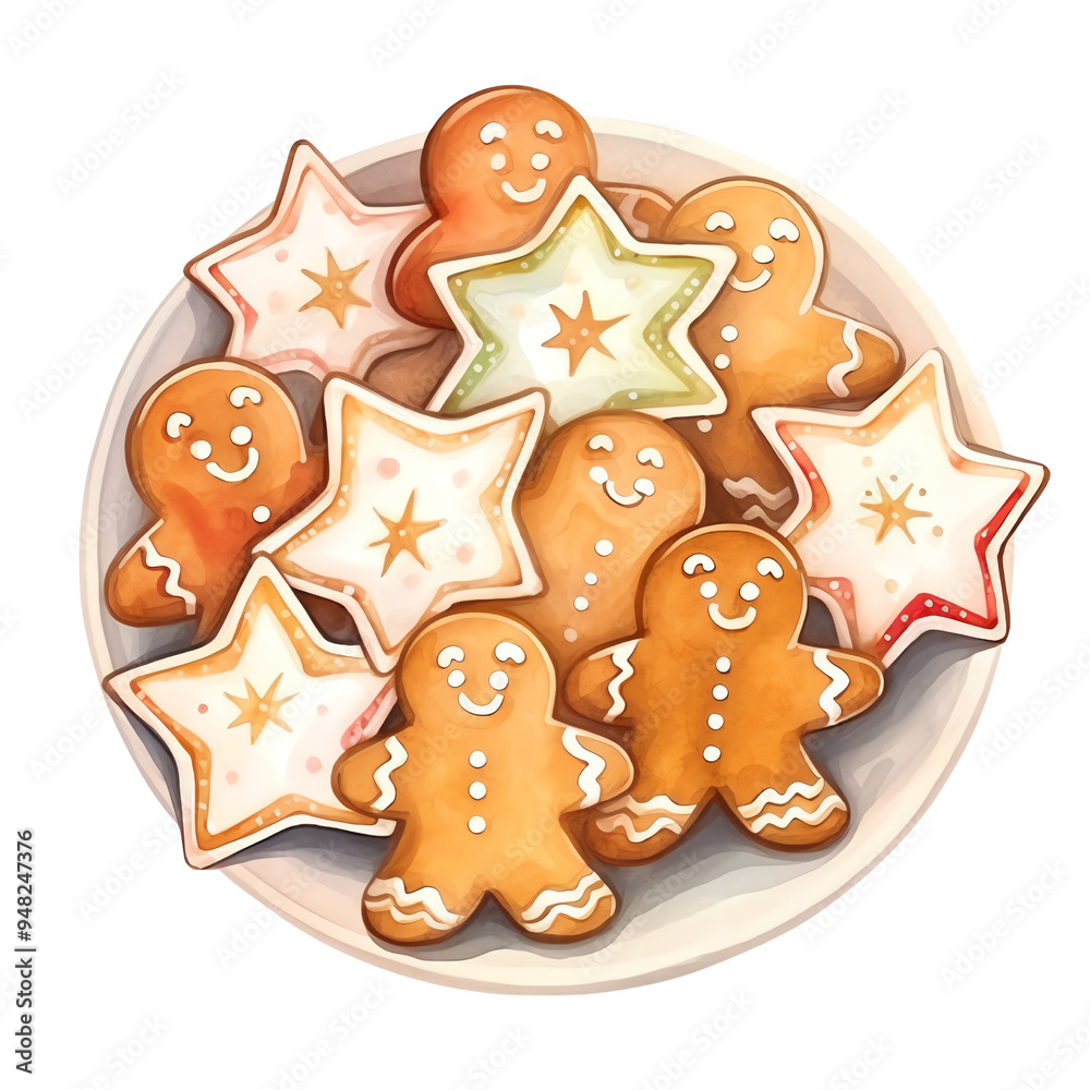 Plate of festive gingerbread and star-shaped cookies decorated with icing, perfect for the holiday season. Plate of festive gingerbread and star-shaped cookies decorated with icing, perfect for the holiday season.