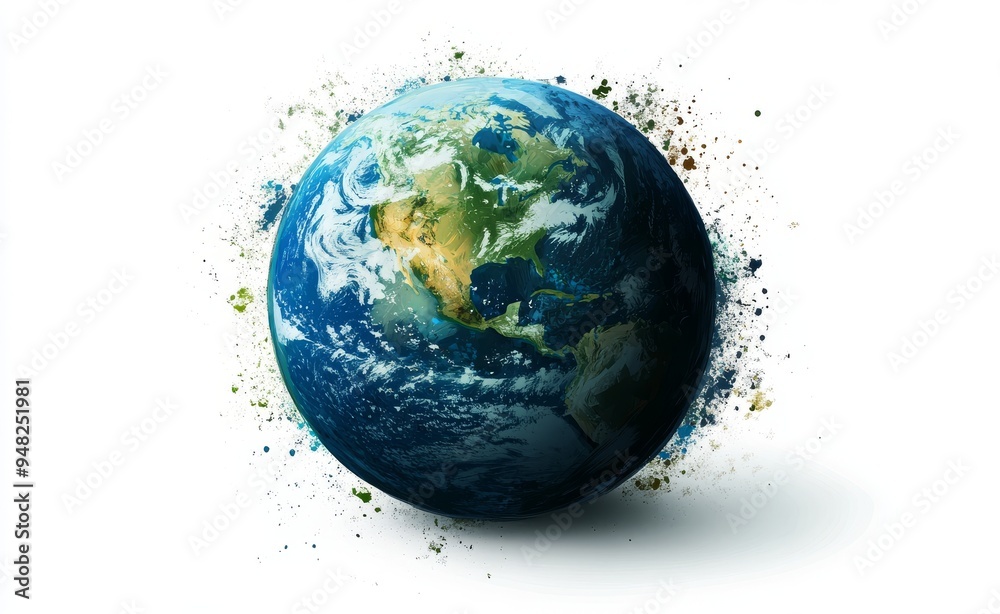 A green planet earth on a white background symbolizes Earth Day and environmental protection. A green planet earth on a white background symbolizes Earth Day and environmental protection.