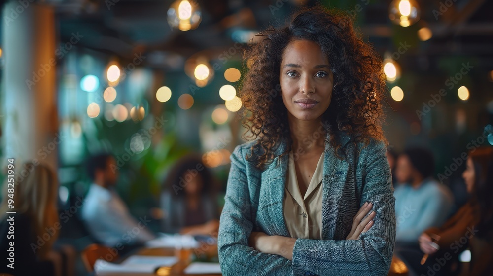 Confident Businesswoman Posing with Arms Crossed in a Restaurant Confident Businesswoman Posing with Arms Crossed in a Restaurant