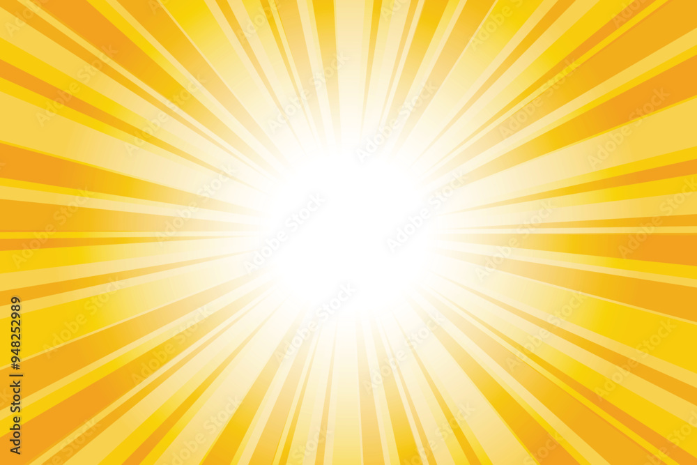 Abstract glowing yellow sunburst background. Maximum yellow glow effect sunburst background for presentation, banner, poster, flyer, sales. Modern pop art poster for summer and spring.