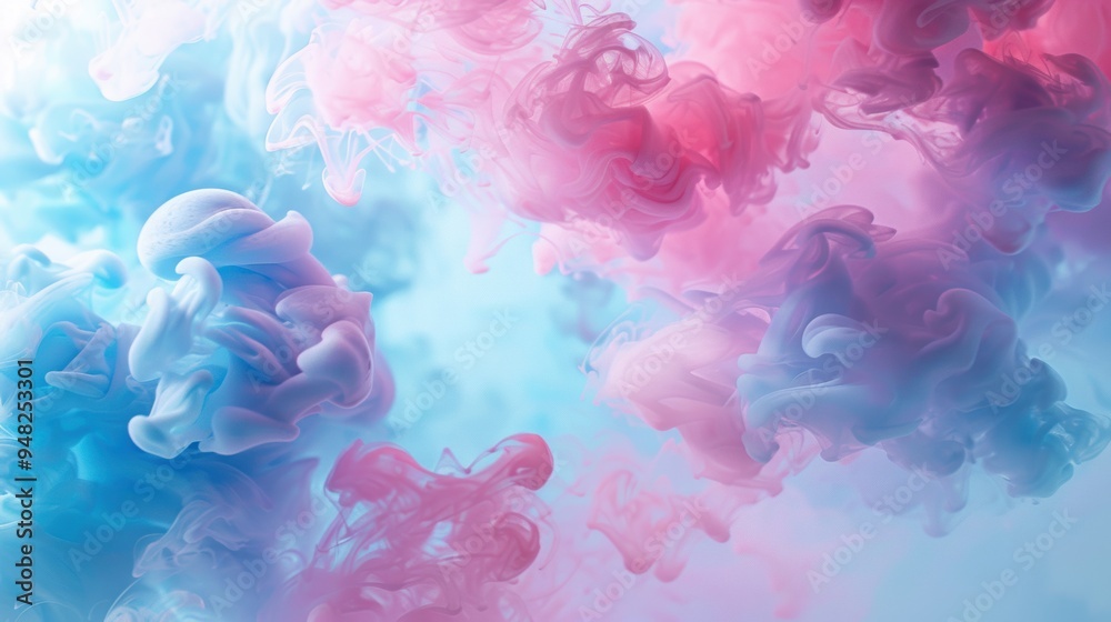Abstract image of pink and blue ink swirling in water, creating a soft, ethereal, and dreamy visual effect. Abstract image of pink and blue ink swirling in water, creating a soft, ethereal, and dreamy visual effect.