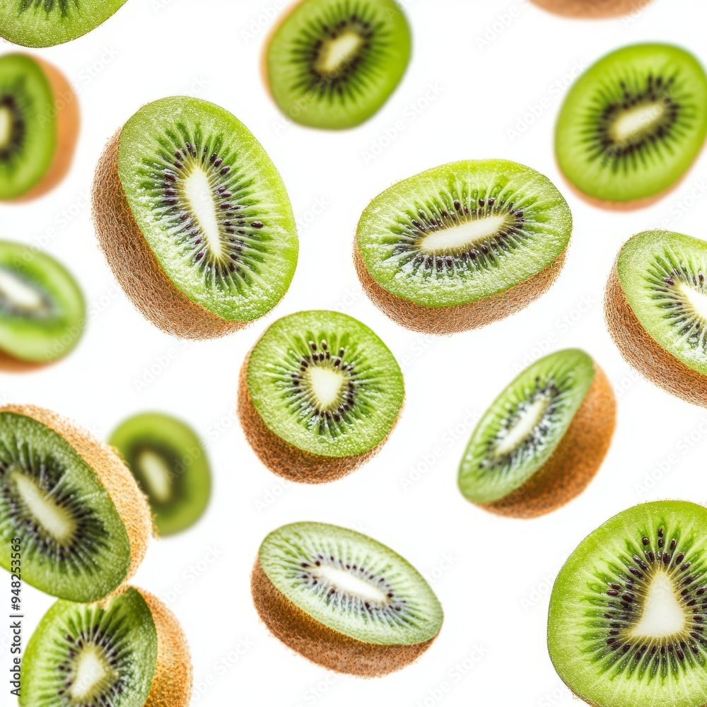 Fototapeta premium Falling kiwi fruit isolated on white background