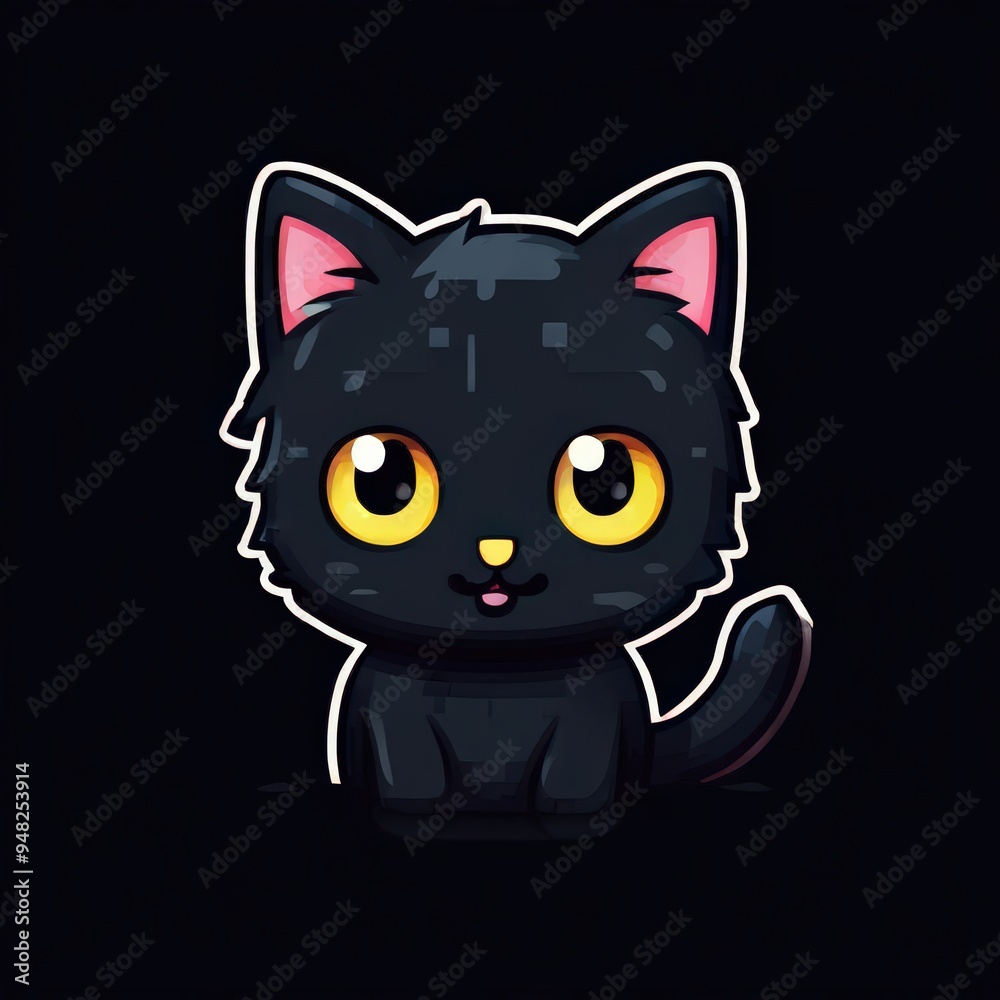 the AI Image Generator, Cute kitten sticker isolated on black the AI Image Generator, Cute kitten sticker isolated on black