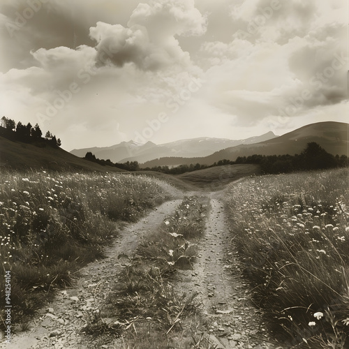 sephia landscape and road