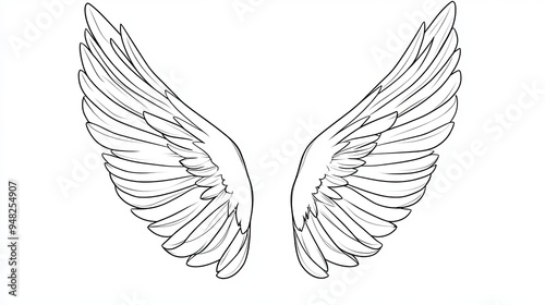 A simple line drawing of a pair of angel wings, isolated on a white background.