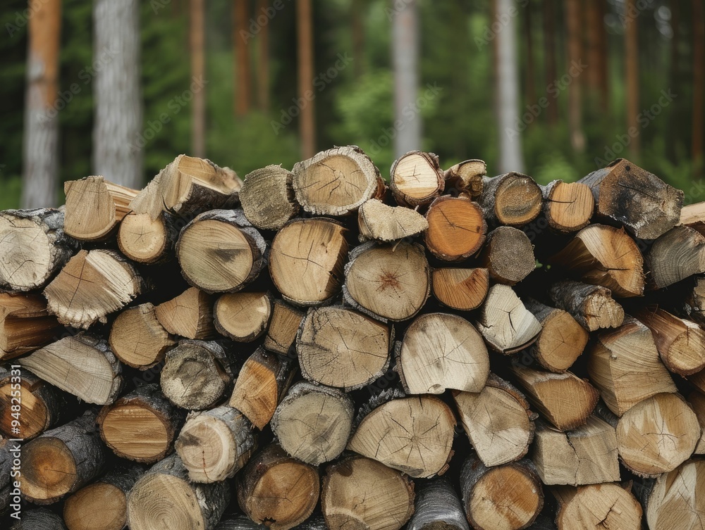 A rustic scene of firewood gathering in a forest features a stack of neatly arranged logs, displaying various types of firewood perfect for cozy campfires and outdoor cooking adventures. A rustic scene of firewood gathering in a forest features a stack of neatly arranged logs, displaying various types of firewood perfect for cozy campfires and outdoor cooking adventures.