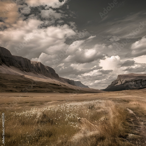 deserted land landscape vintage poster, sepia filter