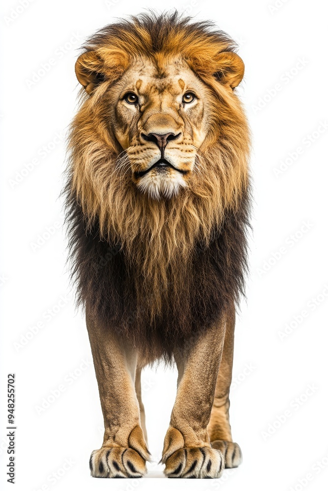Fototapeta premium big lion, white background, king, leader, Leading personality, handy, mobile phone, theme, 2:3