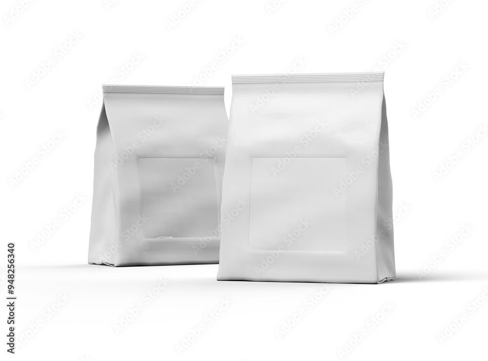Render of a glossy sealed doypack package with window hole on transparent background Render of a glossy sealed doypack package with window hole on transparent background