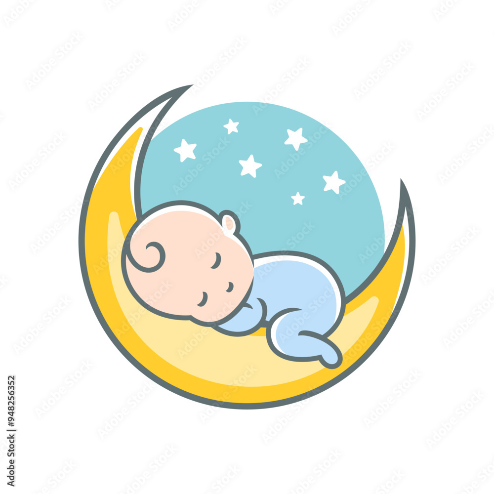 Cute Baby sleep illustration. Baby sleeping on the moon. White background. Cute Baby sleep illustration. Baby sleeping on the moon. White background.