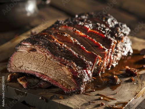 Brisket smoking tips accompanied by visuals of a smoker, wood chips, and deliciously smoked brisket, highlighting the mastery of barbecue techniques.