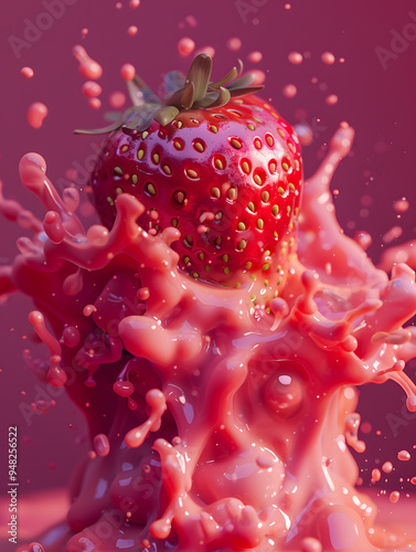 strawberry flavored drink image, a splashy mixture of strawberries, milk and water