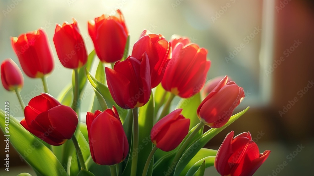 Lush bouquet of vibrant red tulip flowers. Lush bouquet of vibrant red tulip flowers.