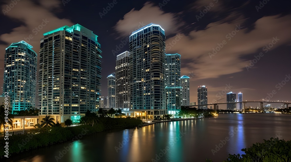 Naklejka premium Brickell Avenue Bridge River Buildings Downtown.generative.ai
