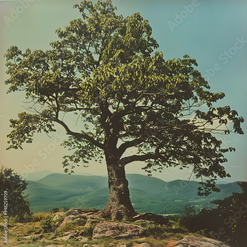 landscape with tree in autumn poster, sepia filter photography