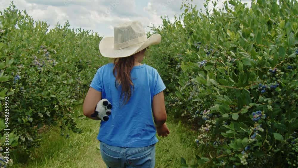 Little girl is happily picking blueberries alongside her family on an organic plantation. Family farming, where everyone, including the youngest members, plays a vital role in the business. Little girl is happily picking blueberries alongside her family on an organic plantation. Family farming, where everyone, including the youngest members, plays a vital role in the business.